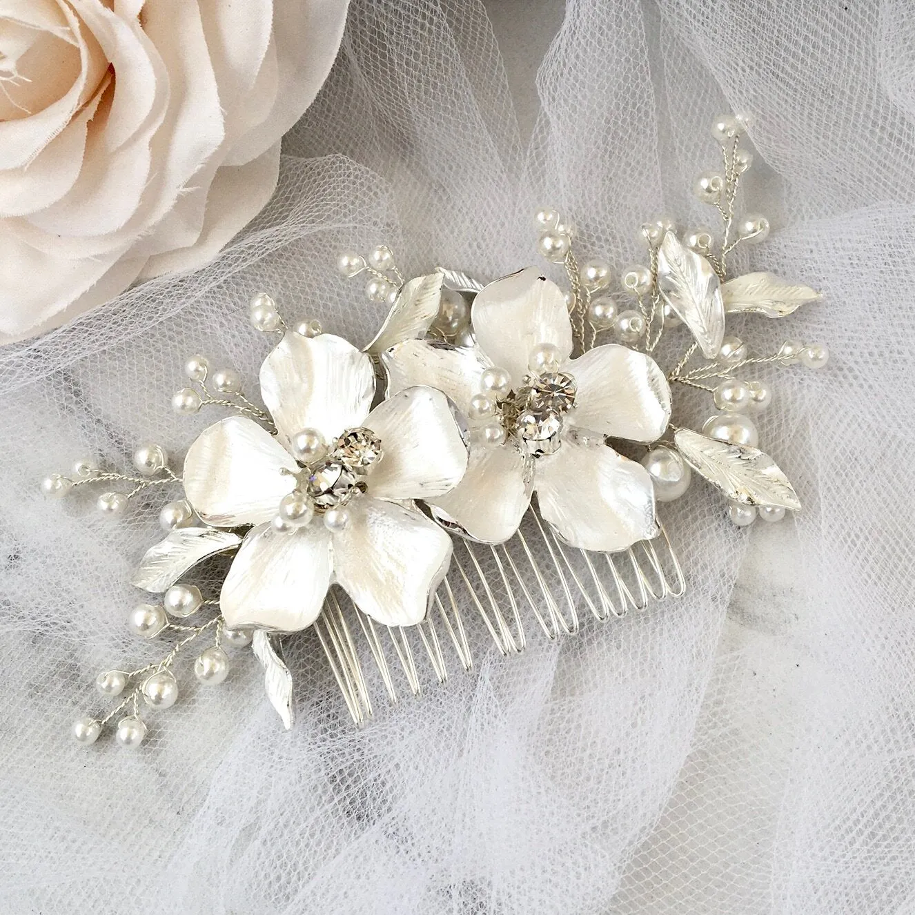"Geneva" - Pearl Bridal Hair Comb - Available in Gold and Silver