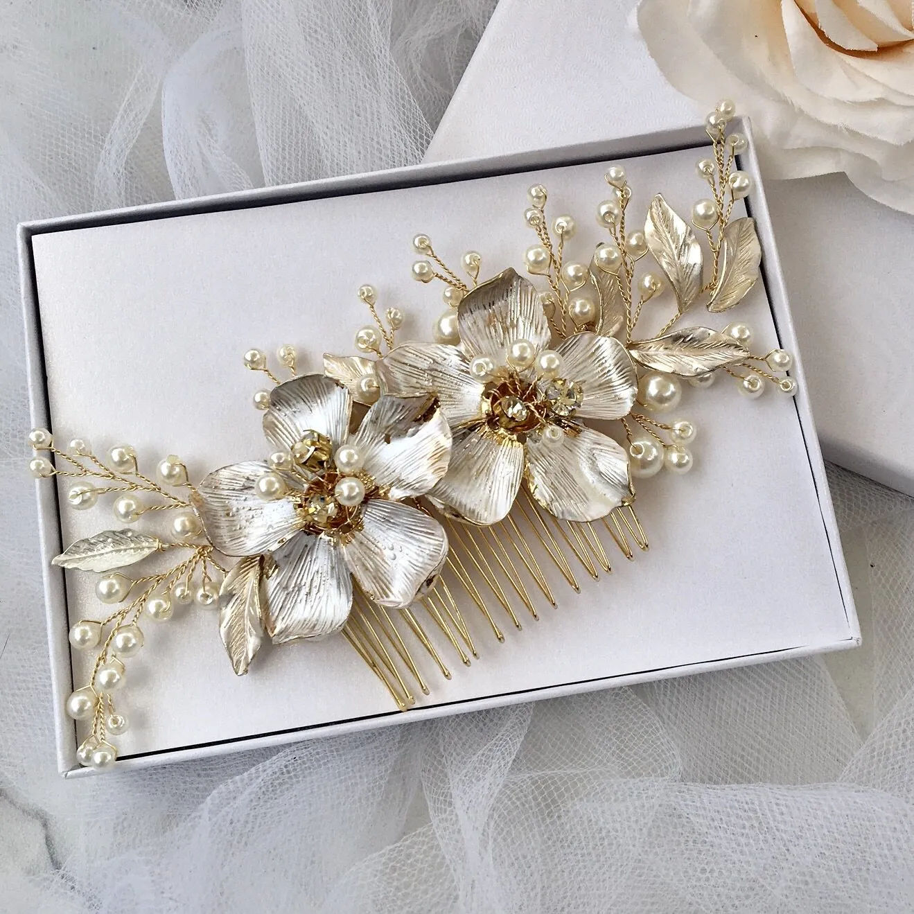 "Geneva" - Pearl Bridal Hair Comb - Available in Gold and Silver