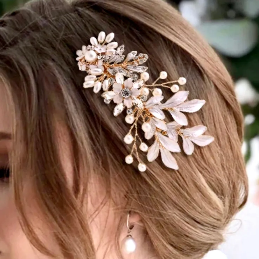 "Lesley" - Gold Pearl Bridal Hair Comb