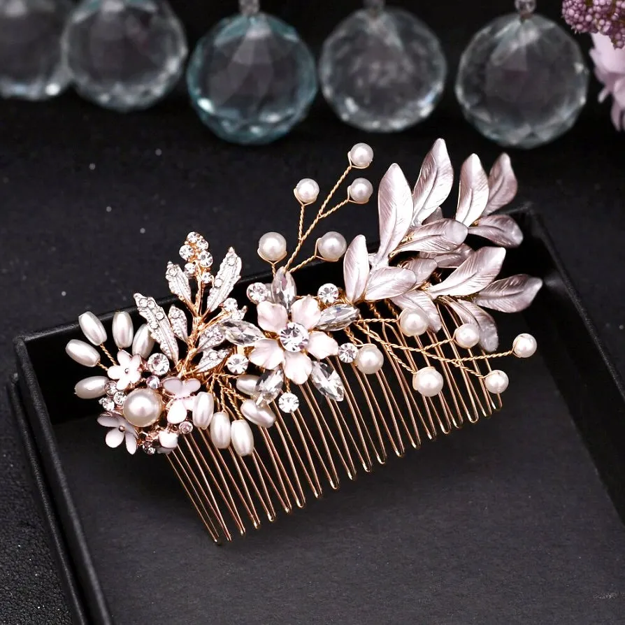 "Lesley" - Gold Pearl Bridal Hair Comb
