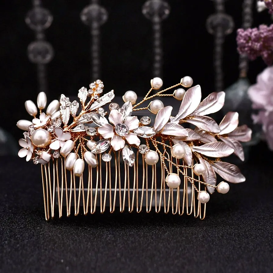 "Lesley" - Gold Pearl Bridal Hair Comb