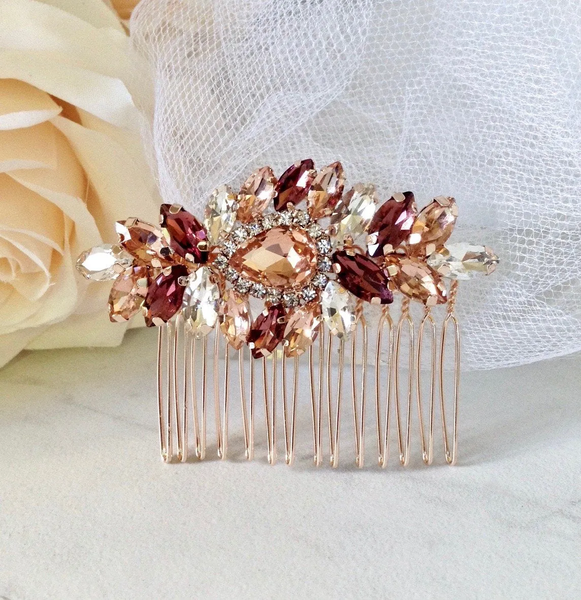 "Rosenna" - Rose Gold Bridal Hair Comb