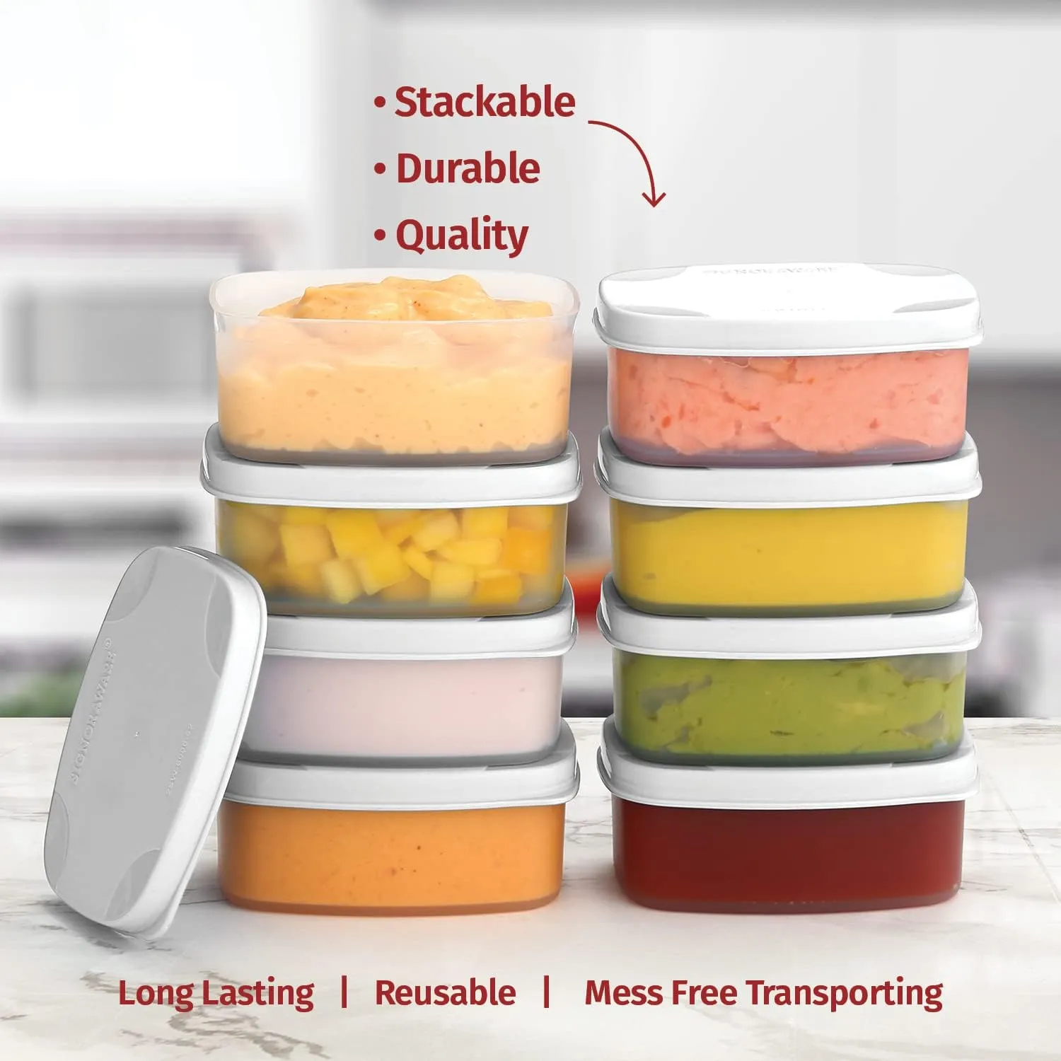 Reusable Airtight Containers 3 oz 8 pack - Snacks, Baby/Toddler Food/Puree, Condiments, Picnics & Lunch - Plastic Food Storage - Dishwasher, Microwave, Freezer Safe - BPA Free
