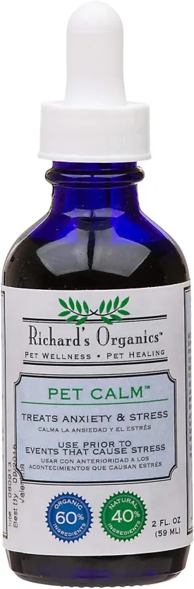 Richards Organics Pet Calm, 2 oz. Bottle with Dropper  Natural Cat and Dog Anxiety Relief  100% Natural Pet Stress Relief  Drug-Free Calming Drops, Settles Nerves and Reduces Hyperactivity