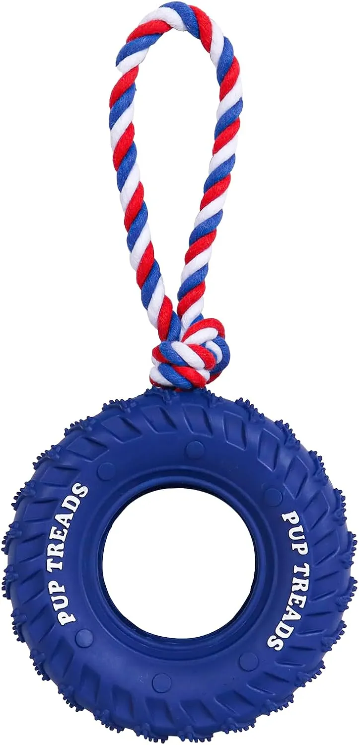 SCHITEC Dog Chew Toy with Rubber Tire & Tug of War Rope for Medium Large Dogs Aggressive Chewers, Interactive Fetch Play Treat Dispenser Pull Toys