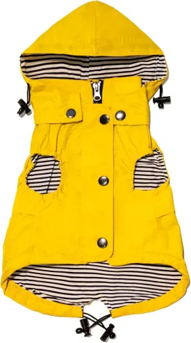 Sleeveless Zip Up Dog Raincoat with Reflective Buttons, Pockets, Rain/Water Resistant, Adjustable Drawstring, & Removable Hood - Size XS to XL - Stylish Premium Dog Raincoats (XX-Large, Yellow)