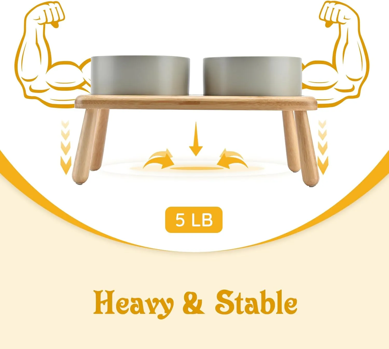 SPUNKYJUNKY Raised Dog Bowls Ceramic Dog Bowls Elevated with Non-Slip Wooden Stand Dog Food Water Bowls for Puppy Small Medium Dogs(Double 28OZ Bowls,Grey)