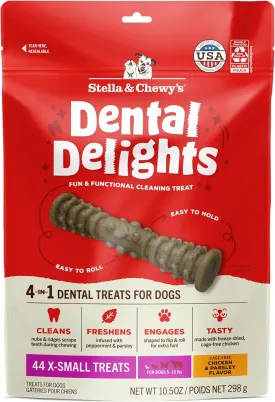 Stella & Chewy's Dental Delights with Freeze-Dried Chicken - Extra Small Dental Treats for Dogs, 10.5 Ounce Bag