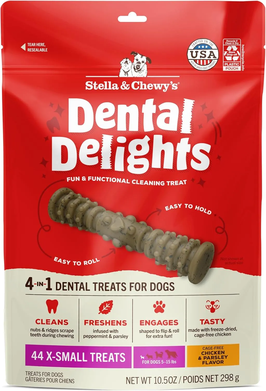 Stella & Chewy's Dental Delights with Freeze-Dried Chicken - Extra Small Dental Treats for Dogs, 10.5 Ounce Bag