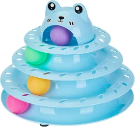 Suhaco Cat Toys Interactive for Indoor Cats Kitten Toy Fun Roller 4 Level Cat Teaser Ball Toys with 4 Colorful Balls Kitten Puzzle Toys for Boredom (Blue)