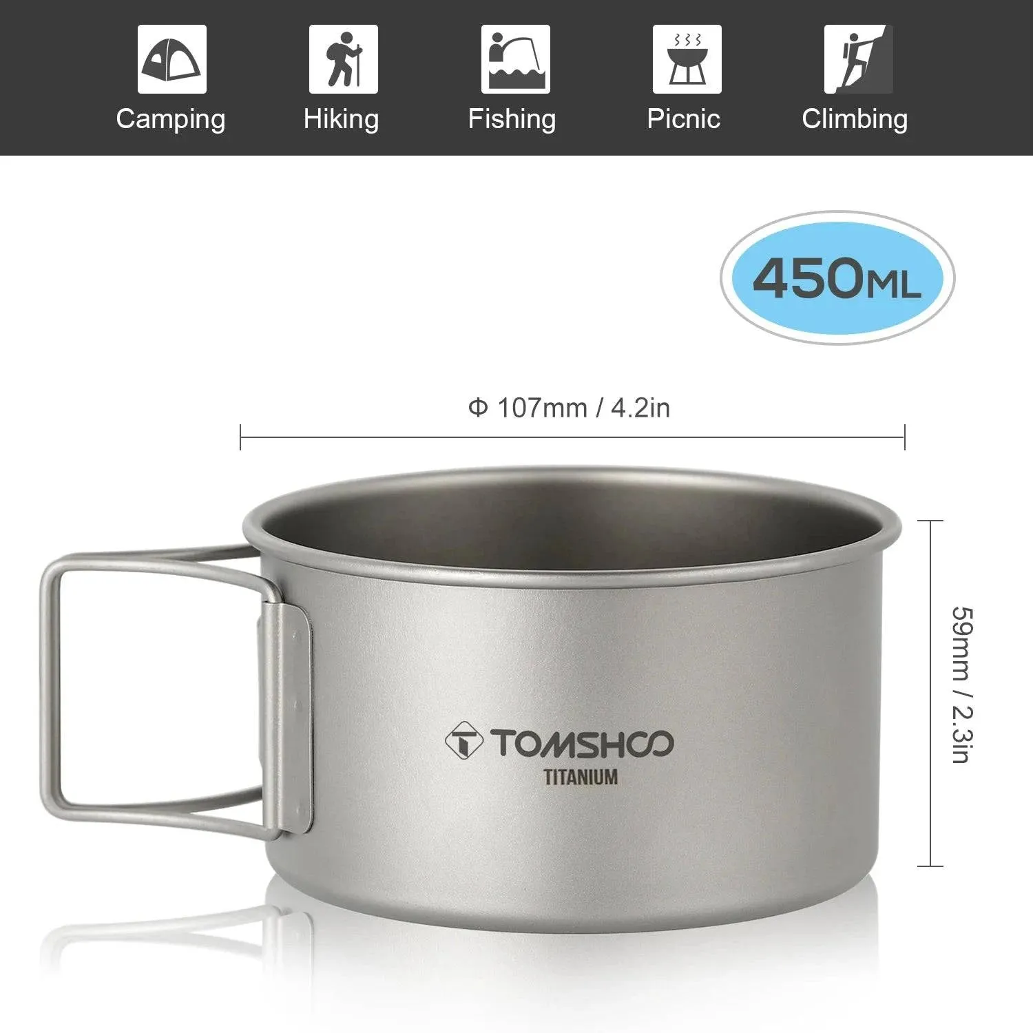 Titanium Bowl with Folding Handles Dinner Food Containers for Outdoor Camping Hiking Backpacking Equipment