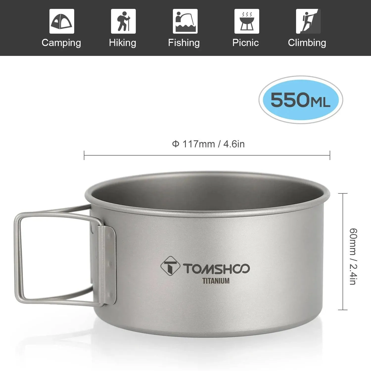 Titanium Bowl with Folding Handles Dinner Food Containers for Outdoor Camping Hiking Backpacking Equipment