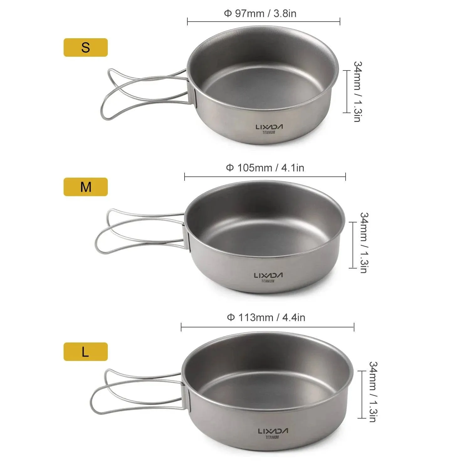 Ultralight Ti Campng Bowls Set Otudoor Dinner Bowl Pan with Foldable Handles for Camping Hiking Picnic