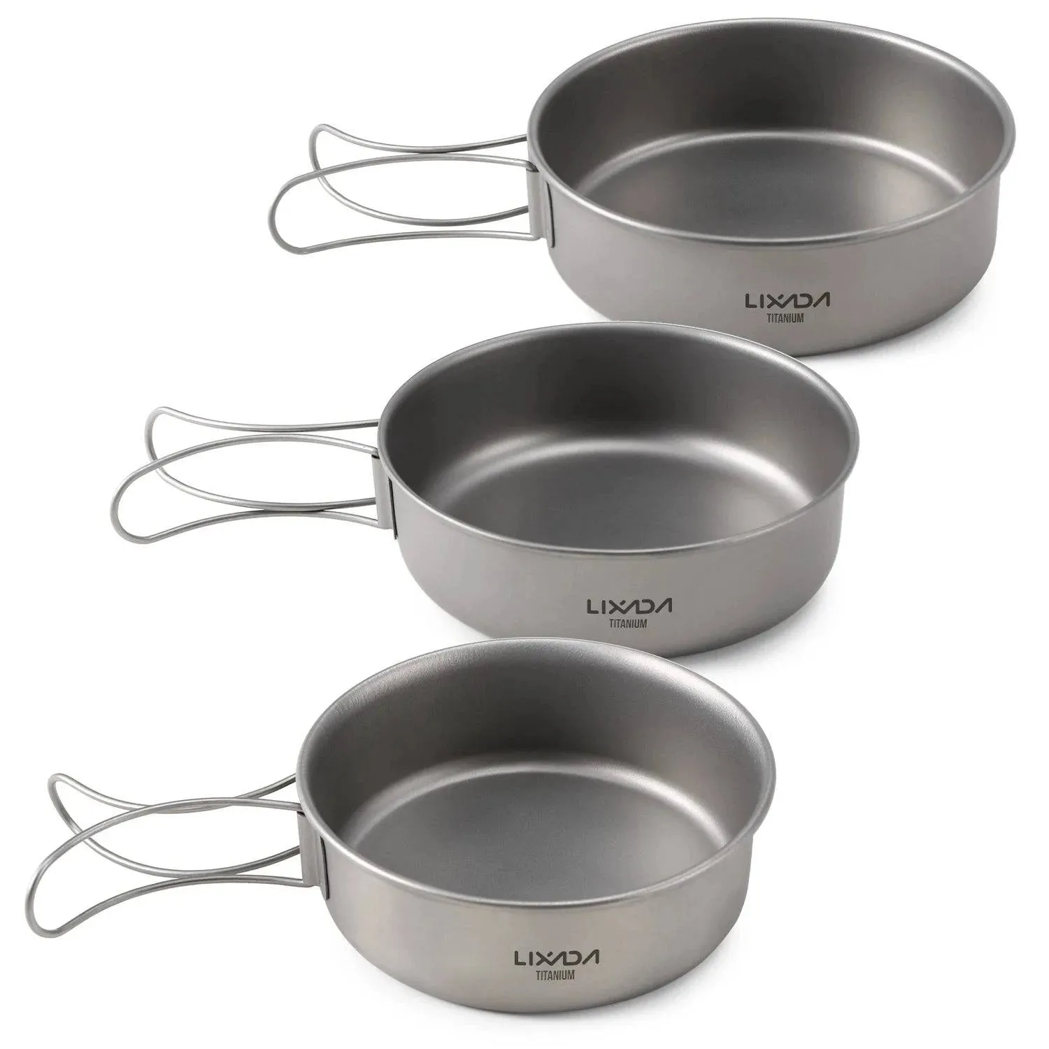 Ultralight Ti Campng Bowls Set Otudoor Dinner Bowl Pan with Foldable Handles for Camping Hiking Picnic