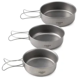 Ultralight Ti Campng Bowls Set Otudoor Dinner Bowl Pan with Foldable Handles for Camping Hiking Picnic