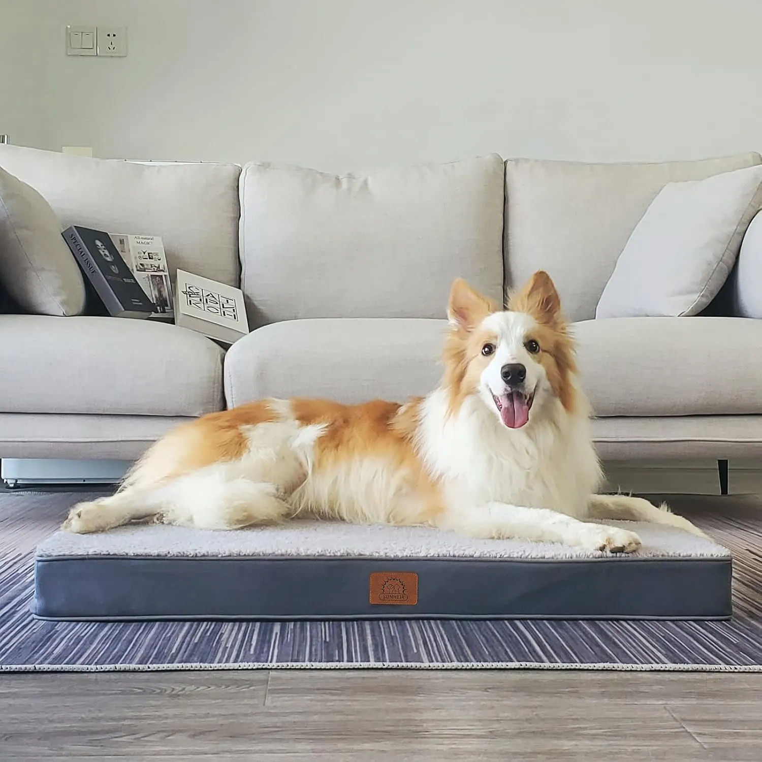 Washable Large Dog Bed Covers Soft Plush Replacement, Waterproof Dog Bed Liner, Pet Bed Cover with Zipper 36x27x3 Inches, Grey, Cover Only