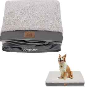 Washable Large Dog Bed Covers Soft Plush Replacement, Waterproof Dog Bed Liner, Pet Bed Cover with Zipper 36x27x3 Inches, Grey, Cover Only