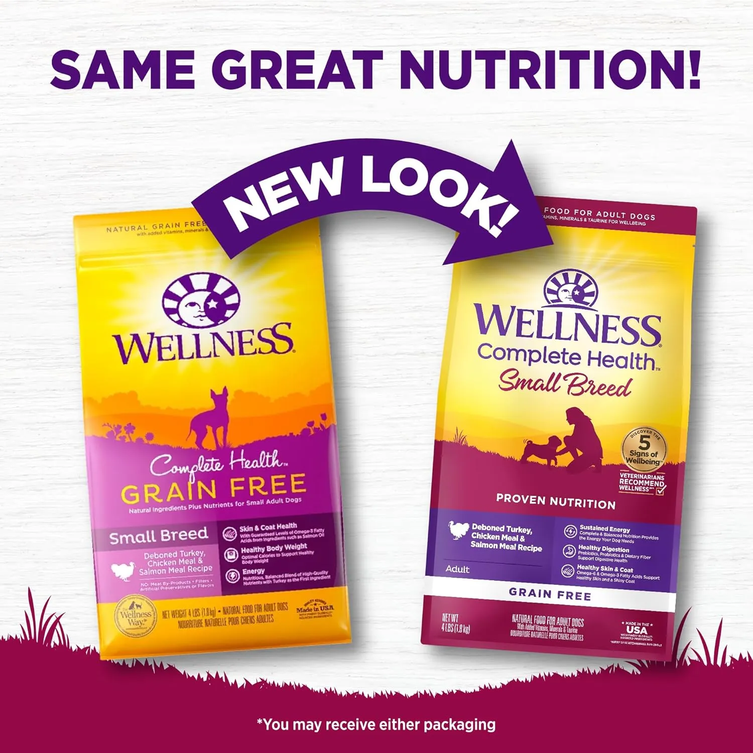 Wellness Complete Health Dry Dog Food, Small Breed, Grain Free, Natural, Turkey, Chicken, & Salmon Recipe (4-Pound Bag)