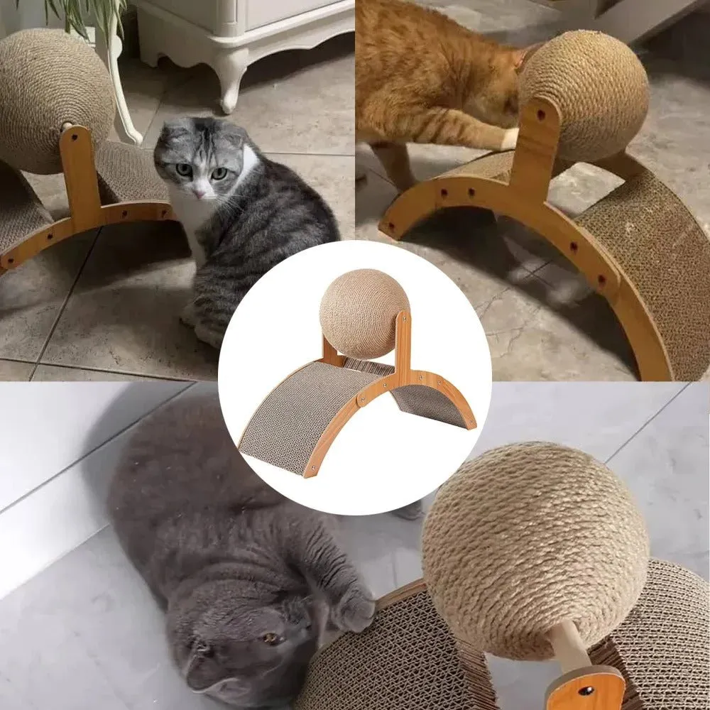 Wooden Cat Scratcher Sphere - 2-in-1 Wooden  Paw Grinding Toy