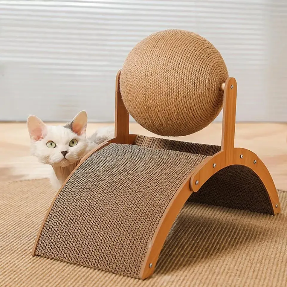 Wooden Cat Scratcher Sphere - 2-in-1 Wooden  Paw Grinding Toy