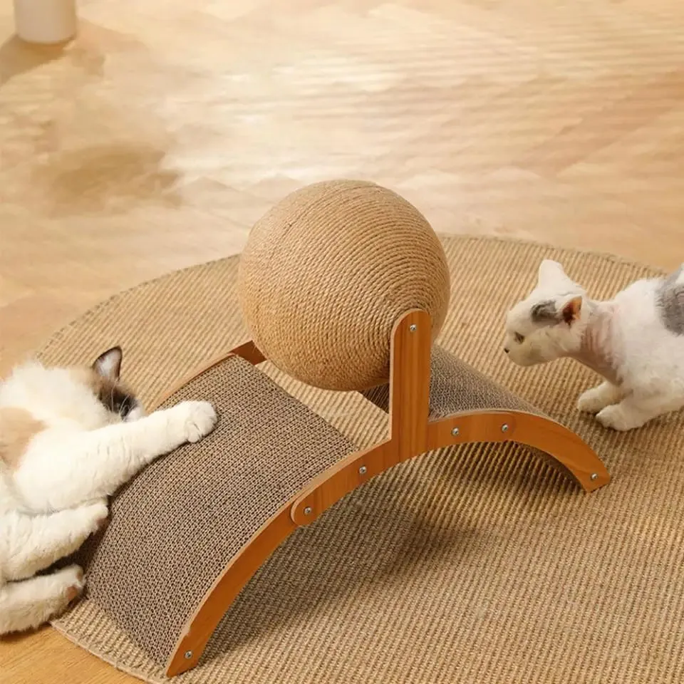 Wooden Cat Scratcher Sphere - 2-in-1 Wooden  Paw Grinding Toy