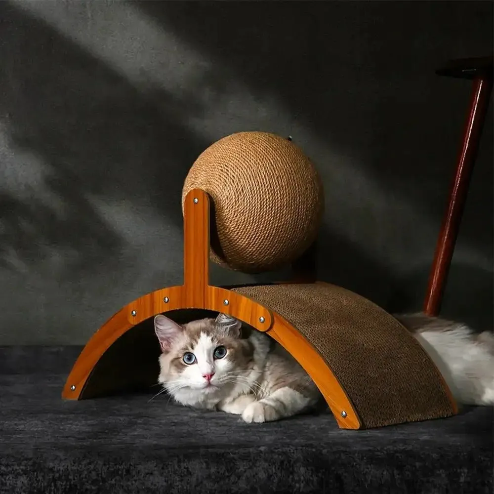 Wooden Cat Scratcher Sphere - 2-in-1 Wooden  Paw Grinding Toy