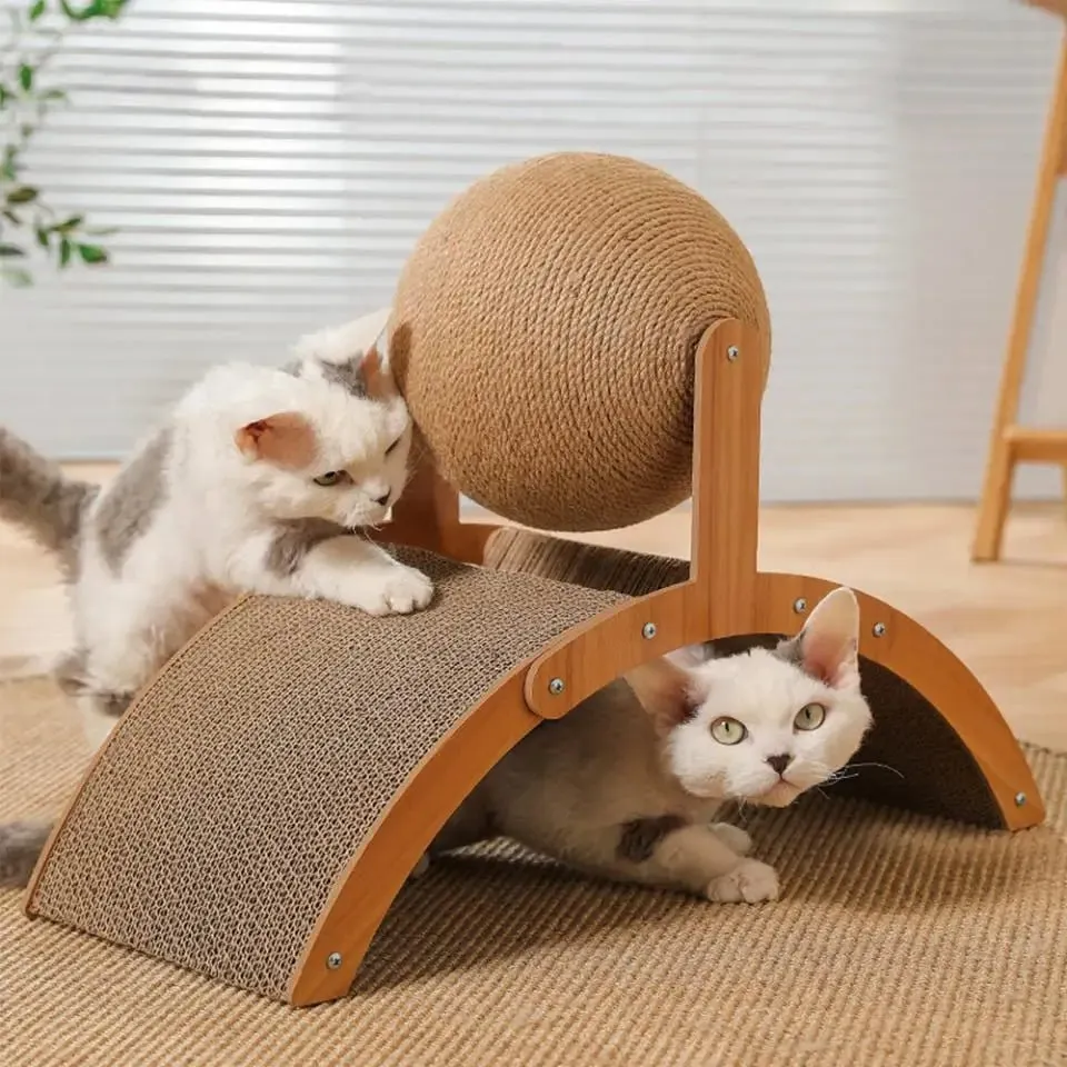Wooden Cat Scratcher Sphere - 2-in-1 Wooden  Paw Grinding Toy