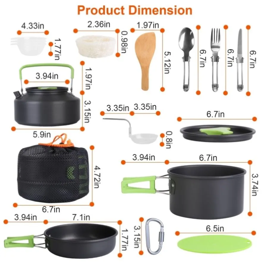 ZUN 16Pcs Camping Cooking Ware Set Camping Stove Cookware Kit Aluminum Pot Pan Kettle Set with Bowls 99108399