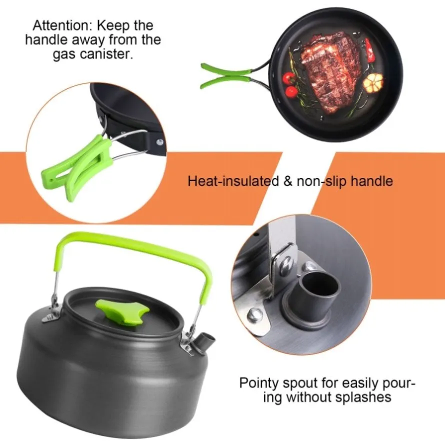ZUN 16Pcs Camping Cooking Ware Set Camping Stove Cookware Kit Aluminum Pot Pan Kettle Set with Bowls 99108399