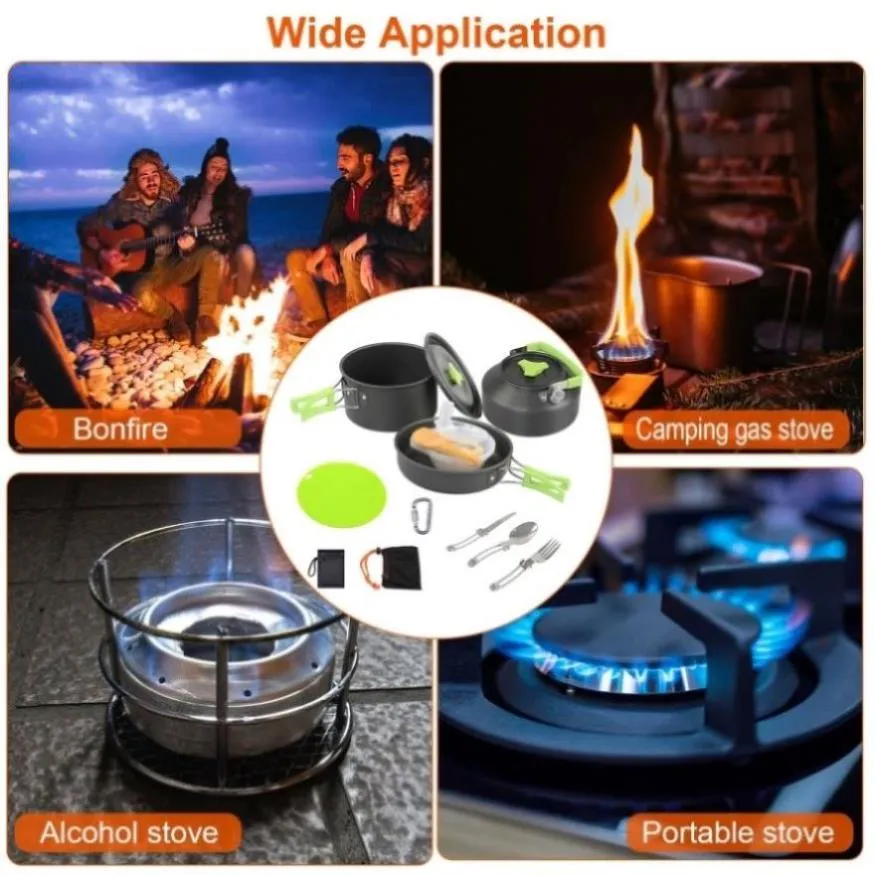 ZUN 16Pcs Camping Cooking Ware Set Camping Stove Cookware Kit Aluminum Pot Pan Kettle Set with Bowls 99108399